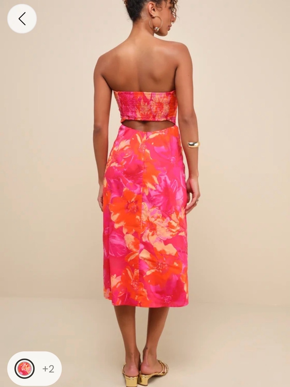 Lulu's Strapless Floral Midi Dress in Pink & Orange - Picture 2 of 4